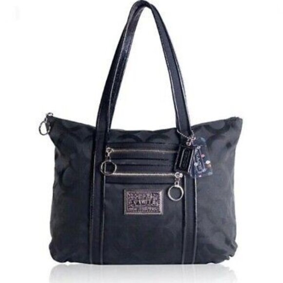 Euc Coach Poppy Op Art Glam Black Tote Bag Purse